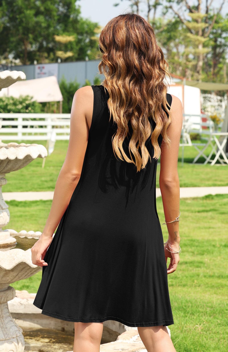 AUSELILY Women's Sleeveless V Neck Mini Dress Beach Cover Up Swimwear Bathing Suit Sundresses with Pockets 2026 New Black M - Image 3
